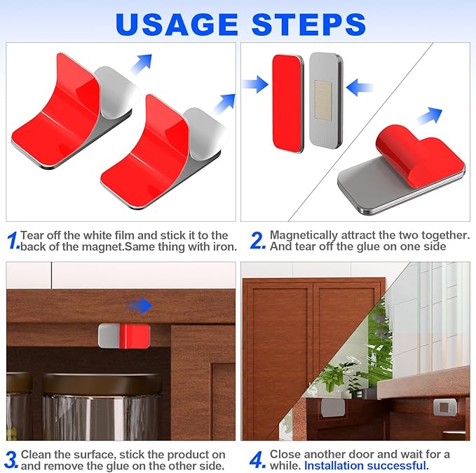 10 Pack Magnetic Cabinet Door Catch, Ultra Thin Cabinet Door Magnets, Adhesive Drawer Magnets to Stay Closed, Stainless Steel Cabinet Latch Easy to Install with Double Sided Tape, Thickness 0.08in