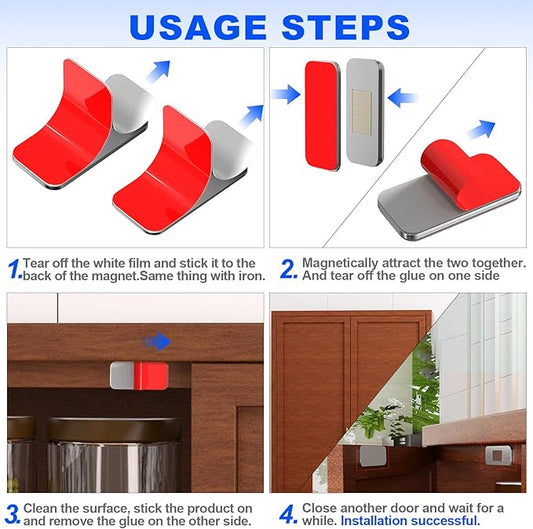 10 Pack Magnetic Cabinet Door Catch, Ultra Thin Cabinet Door Magnets, Adhesive Drawer Magnets to Stay Closed, Stainless Steel Cabinet Latch Easy to Install with Double Sided Tape, Thickness 0.08in