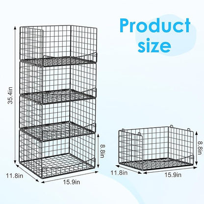 JKsmart 4-Tier Stackable Closet Organizers and Storage Shelves, Extend Clothing Closet Shelf Bins for Jeans Pants Sweaters - Wardrobe Cupboard Clothes Organizer System-Wider Mouth Design
