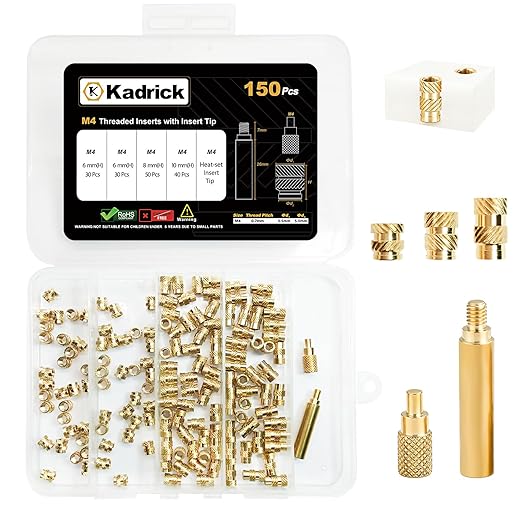 150 Pcs M4 Threaded Inserts for Plastic with Heat Set Tip,M4*(6mm-10mm Hight)*5.5mm Heat Set Inserts Kit,Brass Inserts for 3D Pringting