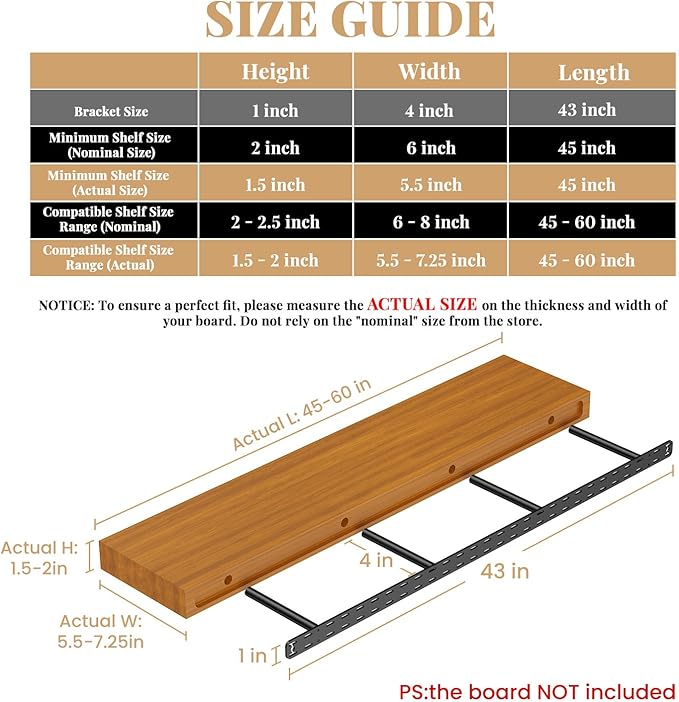 2pcs Floating Shelf Bracket Heavy Duty,Decorative Floating Shelf Hardware Hidden Black Metal Fireplace Mantel Brackets (43"X4"X1.0" with Tools)