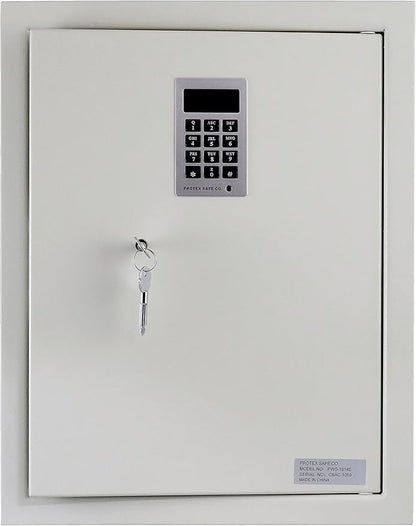 Protex Safe Electronic Keypad Wall Safe (PWS-1814E), Burglary Resistant wall safe, digital electronic locking system, velvet interior, automatic door opening, 2 Removable shelves