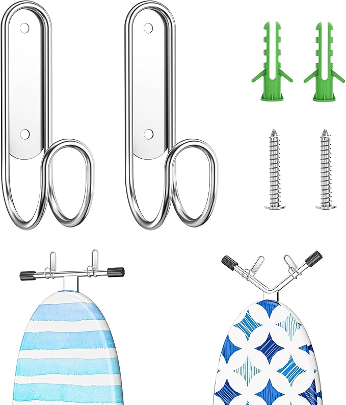 Ironing Board Hanger Wall Mount, Ironing Board Holder for T or Y Leg, Iron Board Holder Stainless Steel, Iron Board Hanger for Laundry Room, Iron Boards Hook for Wall