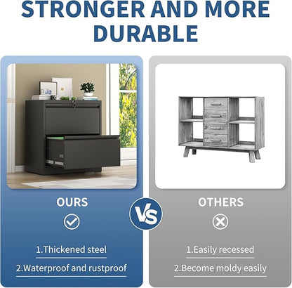 2-Drawer File Cabinet with Lock, Metal Lateral Filing Cabinets for Home Office, Heavy Duty Steel Horizontal Locking Office Storage Cabinet for Legal/Letter/A4 Size File, Assembly Required