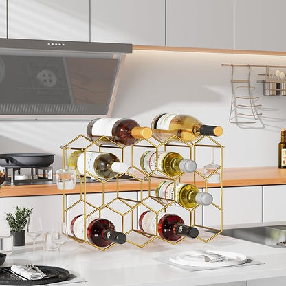 Urban Deco Countertop Wine Rack for 14 Bottles - No Assembly Required Modern Wine Bottle Holder Stand for Cabinet, Kitchen, Bar, Pantry - Gold Wire Wine Rack Inserts