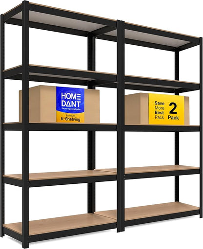 HOMEDANT House 5 Tier Heavy Duty Garage Shelving Adjustable Metal Rack Storage Shelves Standing Shelf Unit Organizers Pantry Closet Office (2, Black, 36.2" W x 16.2" D)