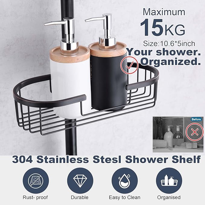 SonTiy 12 Inch Rainfall Shower System with Handheld Spray, High Pressure Rain Shower Head with Jet Spray, Luxury Bathroom Shower Fixtures with Adjustable Slide Bar & Shower Caddy, Oil Rubbed Bronze