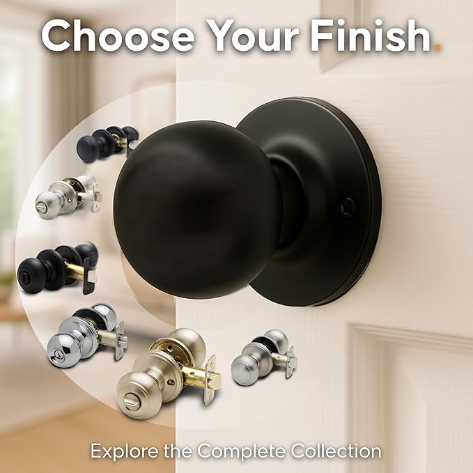 Copper Creek Passage Interior Door Knob – ANSI Grade-3 Certified, Modern Heavy Duty Handle, Easy Install and Reversible for Bedroom, Bathroom & Closets – Matte Black (1 Pack)