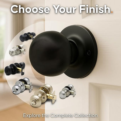 Copper Creek Passage Interior Door Knob – ANSI Grade-3 Certified, Modern Heavy Duty Handle, Easy Install and Reversible for Bedroom, Bathroom & Closets – Matte Black (1 Pack)