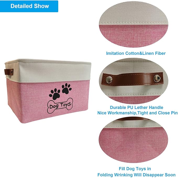 Large Dog Toy Basket Collapsible Dog Toy Box Shape Keeping Rectangle Dog Toy Bin for Pet Toys, Accessories