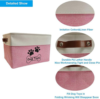 Large Dog Toy Basket Collapsible Dog Toy Box Shape Keeping Rectangle Dog Toy Bin for Pet Toys, Accessories