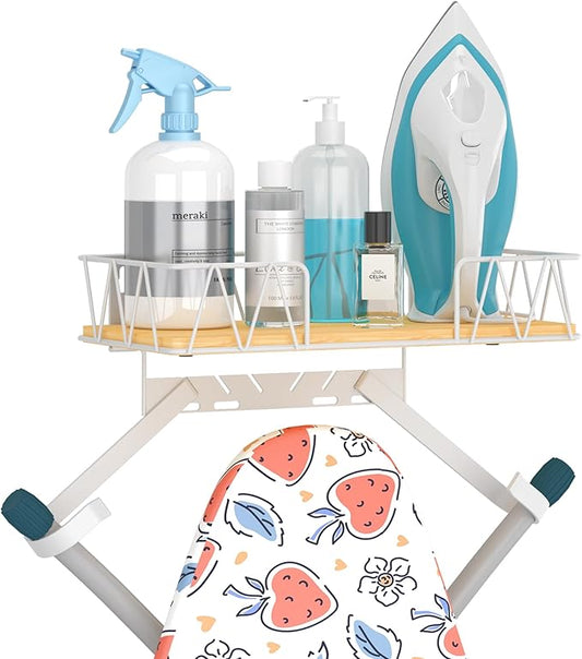 Ironing Board Hanger with Removable Hooks, Ironing Board Holder Wall Mounted for T/Y Leg, Space Saving Iron Holder for Laundry Room Storage and Organization, White