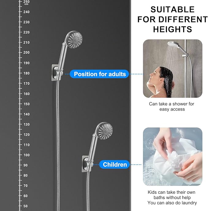 Strong Adhesive Adjustable Shower Head Holder- Wall Mounted Heavy Duty Shower Head Shelf Bracket, Plastic Bracket Stick on Wall, Mount ABS- Shower Head Holder for Bathroom use (Grey)