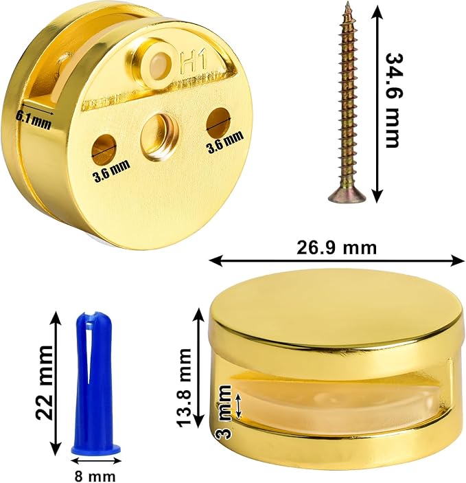 Golden Upgraded 3-5mm Frameless Mirror Mounting Hardware 8 Pack Dual-Screw Fixing Mirror Mounting Kit with Heavy Duty Long Screws and Anchors (8 Pack)