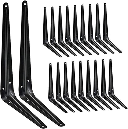 20 Pack Shelf Brackets 10 Inch, Heavy Duty Black Metal Floating Shelf Bracket, Rustic Farmhouse Decorative Iron L Bracket, J Brackets Wall Angel Corner Brace for Wood Shelves