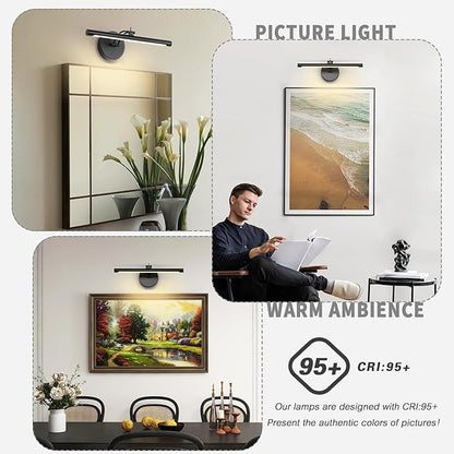 Hardwired Picture Light - Dimmable Adjustable Swing Arm Black Wall Lights for Pictures - 15.75 Inch Long LED Display Light for Artwork - 7W 3000K