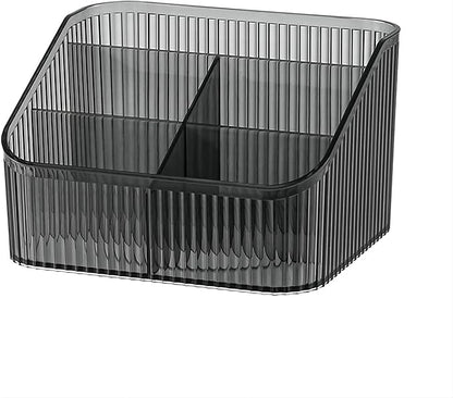 DASITON Large Capacity Makeup Brush Holder,5 Slot Makeup Brush Cup,Vintage striped Make Up Brush Holder,for Vanity Decor,Bathroom Countertops,Desk Storage Container,Cosmetic Display cases(Black-L)