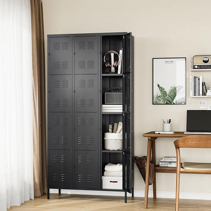 Letaya Metal Lockers for Employees-12 Door Storage Locker with Shelves and Lockable Steel Cabinet for School,Gym,Office,Staff (Black, 12 Door)