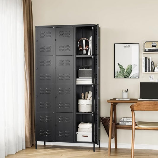 Letaya Metal Lockers for Employees-12 Door Storage Locker with Shelves and Lockable Steel Cabinet for School,Gym,Office,Staff (Black, 12 Door)