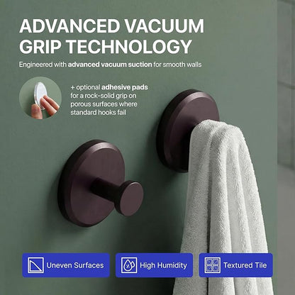 HOME SO Suction Cup Hooks for Shower & Bathroom Towel Holder 2-Pack – Suction Cups Hooks for Hanging Towels, Robes, & Coats - Tiles, Glass Door or Mirror – Shower Hooks & Towel Hooks Organizer -Bronze