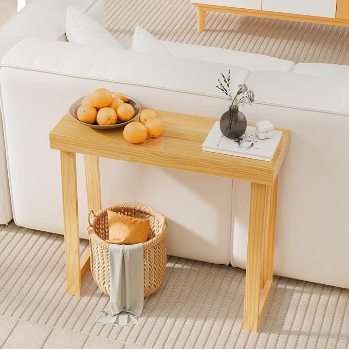 VINGLI 35.4" Entryway Table, Solid Wood Console Table, Narrow Sofa Table Behind Couch, Thin, for Living Room, Entrance, Hallway, Foyer, Bedroom, Office, Natural Wood