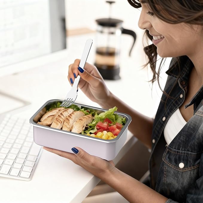 Stainless Steel Bento Lunch Box for Adult, 42oz Leak-Proof Lunch Box Containers, Microwave-Safe, with Adjustable Divider, Convenient Metal Lunchbox for Work, Travel