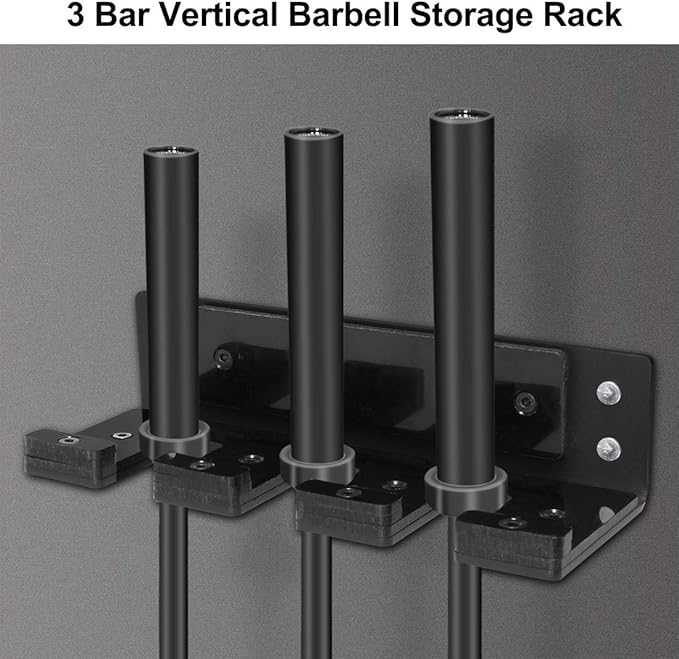 Uboway Vertical Olympic Barbell Holder - 3 Bars Wall Mounted Barbell Hanging Storage Hanger Rack Home Gym Accessory (Black)