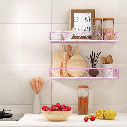 Floating Shelves Set of 3, Home Wood Wall Shelf, Farmhouse Shelf for Bedroom, Wall Mounted Floating Shelf for Living Room, Bedroom, Bathroom, Kitchen, Office (Pink)