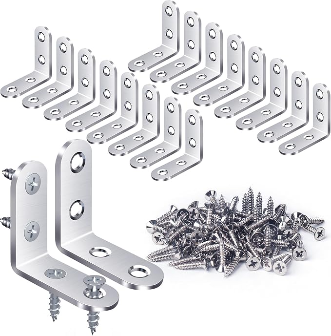 18PCS L Bracket & Corner Brace, Stainless Steel Right Angle Brackets for Shelves & Furniture with 72 Screws (40mmx40mm)