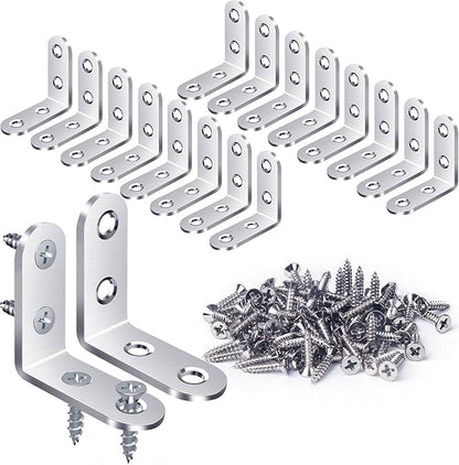 18PCS L Bracket & Corner Brace, Stainless Steel Right Angle Brackets for Shelves & Furniture with 72 Screws (40mmx40mm)