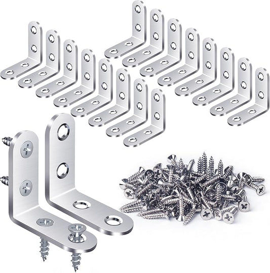 18PCS L Bracket & Corner Brace, Stainless Steel Right Angle Brackets for Shelves & Furniture with 72 Screws (40mmx40mm)