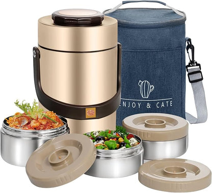 67 oz Adults Stainless Steel Vacuum Insulated Wide Mouth Soup Food Thermo Hot Food Jar with Keep Thermal Portable 3 Tier Stackable Bento Hot Food Containers Lunch Boxes (67 oz Gold)