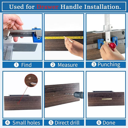 King&Charles Cabinet Hardware Jig, Metal Cabinet Handle Jig + Auto Hole Punch + Point Drill Bits, Use for Handles Knobs Pulls on Drawers/Doors, Wood Drilling Dowelling Guide Set.