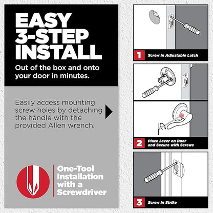 Kwikset Casey Entry Door Handle with Lock and Key, Secure Keyed Reversible Lever Exterior, for Front Entrance and Bedrooms, Satin Nickel, 4 Pack, Pick Resistant SmartKey Rekey Security and Microban