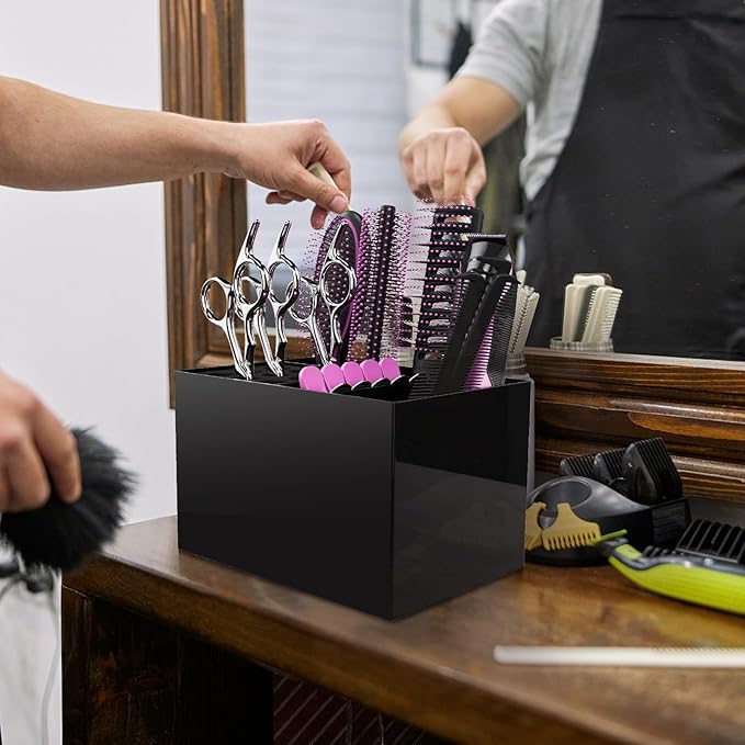 Noverlife Hair Salon Scissor Holder Box, Shear Holder for Stylist, Professional Hairdressing Scissors Rack Barber Organizer Box for Storage Combs Clips Brushes Holder, Barber Supplies Shear Case
