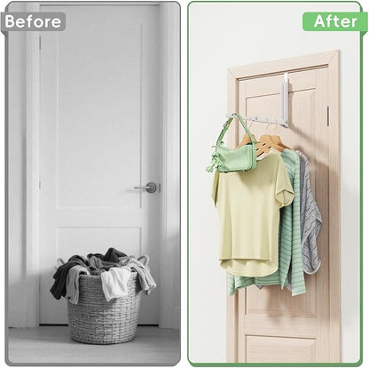 Over Door Hooks,Over the Door Clothes Hanger with 10 Ridges,Space-Saving Over the Door Drying Rack,Door Hooks for Hanging Clothes,Larger Capacity Over the Door Hanger (1, White)