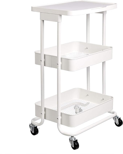 Amazon Basics 2-Tier Rolling Metal Utility Cart with Shelf, Portable Multi-Functional Storage, White