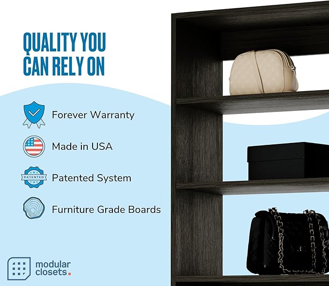Modular Closets Vista Collection Shelf Tower Built in Wood Closet Organizer Unit (Grey, 25.5" Wide)