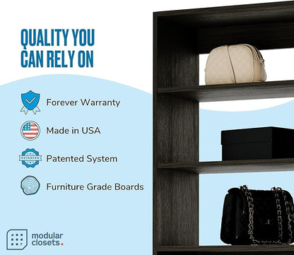 Modular Closets Vista Collection Shelf Tower Built in Wood Closet Organizer Unit (Grey, 25.5" Wide)