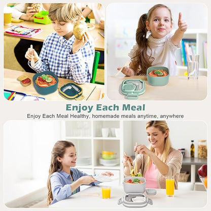 Bento Box for Adults & Kids – Single Compartment Lunch Box,Food Container,BPA-Free,Microwave & Dishwasher Safe with Removable Divider,Utensils & Sauce Jar-Green