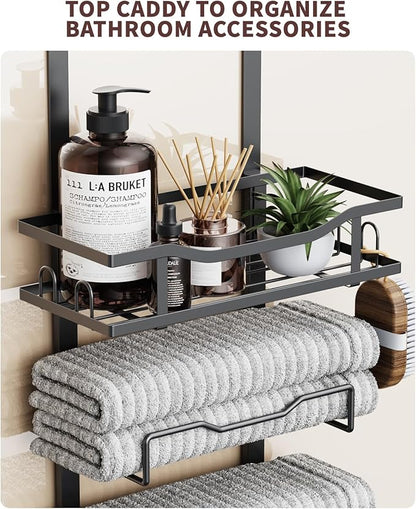Hanging Towel Racks for Bathroom No Drill - 6-Tier Over The Door Bath Towel Storage Organizer for Small Bathrooms - Tiered Back of Door Towel Holder Hanger for Rolled Towels RV Camper Black
