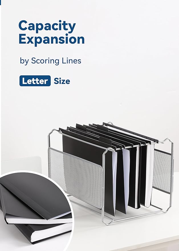 Plastic Hanging File Folders, Sturdy & Tear-Resistant, Letter Size, 12 Pack with Insertable 1/5-Cut Tabs, Black