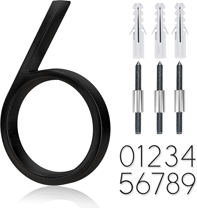 5" Stainless Steel Floating House Number, Metal Modern House Numbers, Mailbox Decor Number with Nail Kit, Coated Black, 911 Visibility Signage (6) or (9)