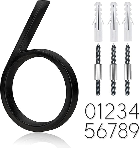 5" Stainless Steel Floating House Number, Metal Modern House Numbers, Mailbox Decor Number with Nail Kit, Coated Black, 911 Visibility Signage (6) or (9)