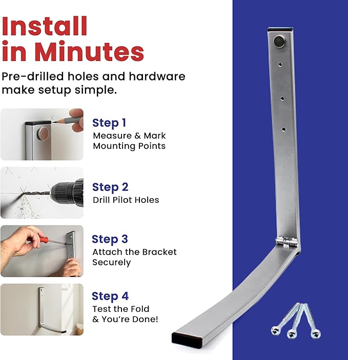 EZ Folding Bracket Large (13 Inch) 1PK Heavy Duty Folding Shelf Bracket - Single Collapsible Wall Mount Bracket, 75 lbs Capacity, Patented Space-Saving Design, Hanger for Garage, Basement