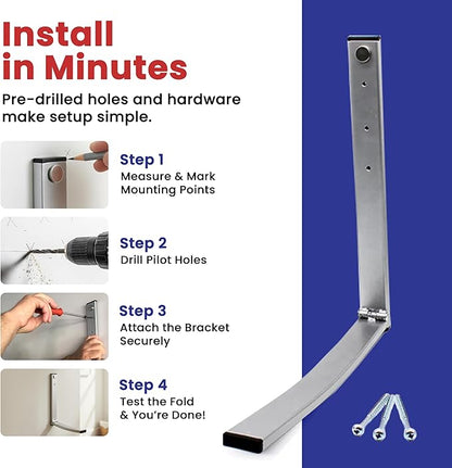 EZ Folding Bracket Large (13 Inch) 1PK Heavy Duty Folding Shelf Bracket - Single Collapsible Wall Mount Bracket, 75 lbs Capacity, Patented Space-Saving Design, Hanger for Garage, Basement