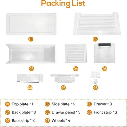 3 Drawers Slim Bathroom Storage Cabinet Dresser, Narrow Plastic Rolling Cart Organizer with Drawers, for Small Spaces, Kitchen, Laundry, Office, Bedroom, White