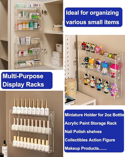 3 Tier Display Rack, Clear Paint Rack Wall-Mount (No Drill), Acrylic Craft Paint Storage Organizer, Miniature Holder for 2oz Bottle, Nail Polish Organizer, Badges, Mini Figures (1)