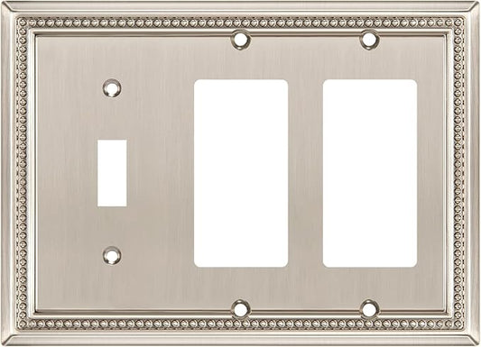 Henne Bery Sunken Pearls Heavy Duty Decorative Wall Plate Switch Plate Outlet Cover (Single Toggle/Double Decorator, Satin Nickel)