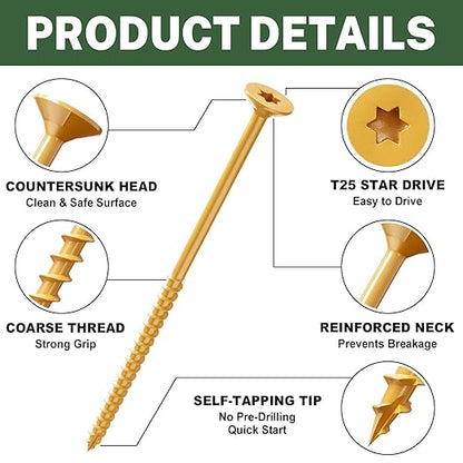LIONMAX Deck Screws #14 x 6 Inch, 50 PCS, Long Wood Screw, Rust Resistant, Exterior Epoxy Coated for Outdoor Decking, Torx/Star Drive Head, T30 Star Bit Included